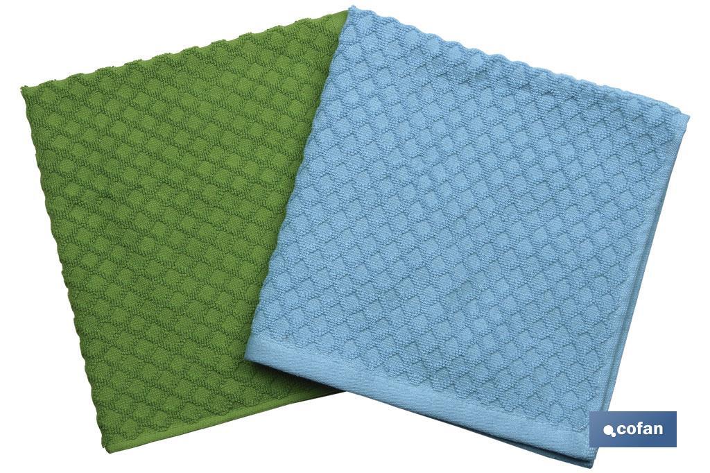 Pack de 2 paños de cocina | Medida 50 x 50 cm | Color verde y azul | Modelo Merlot